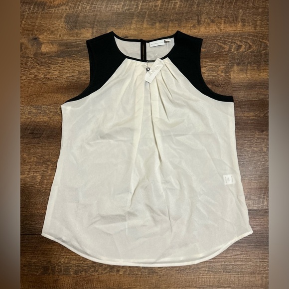New York & Company Tank Top Small White & Black Sleeveless Keyhole Size M NWT - Picture 1 of 4